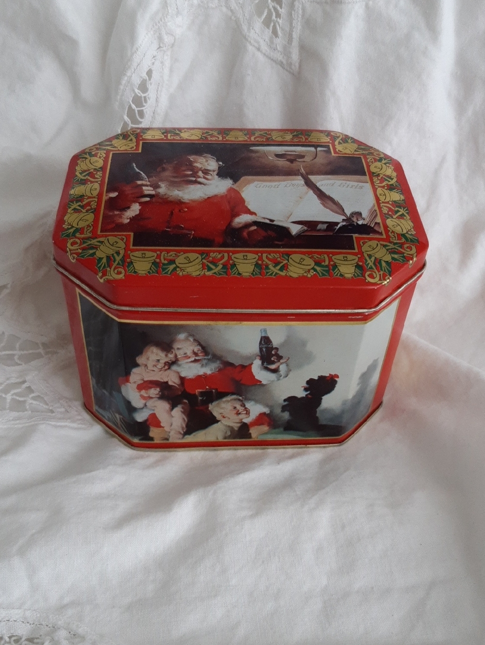 Coca Cola Red and Gold Santa Holiday Tin